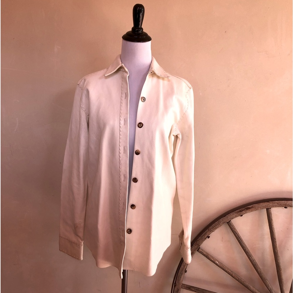 RALPH LAUREN Western Cream Leather Jacket Genuine Antler Buttons Totally Lined M